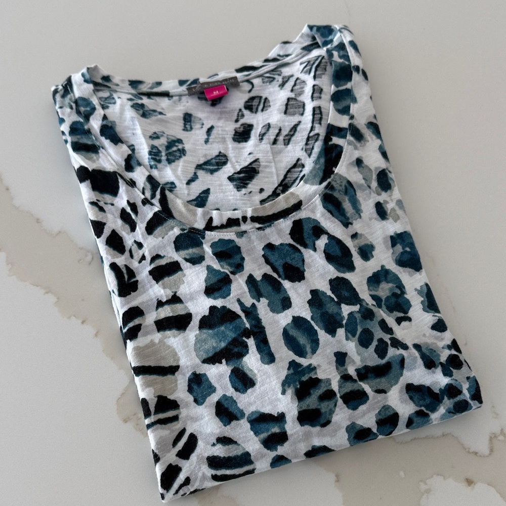 Vince Camuto Black and Blue Leopard Print Top